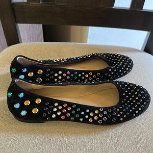 Giuseppe Zanotti Women’s Beaded Embellished Rainbow Flats Black Size 5 (35)